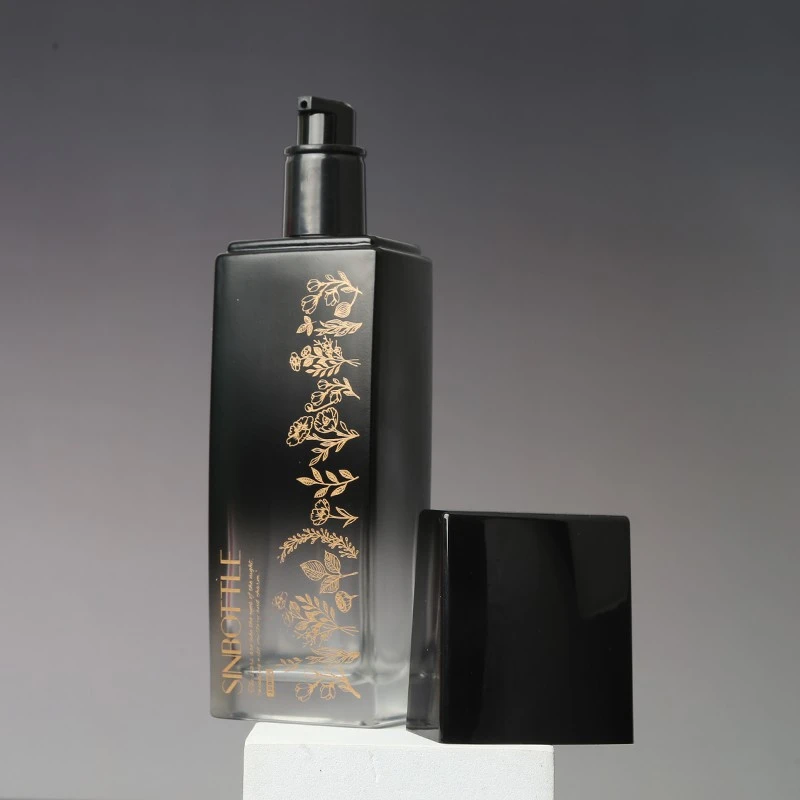 Modular Flat-Square Cosmetic Set: 40ml-120ml Glass Pump Bottles & 50g Jar | Custom Luxury Packaging high quality