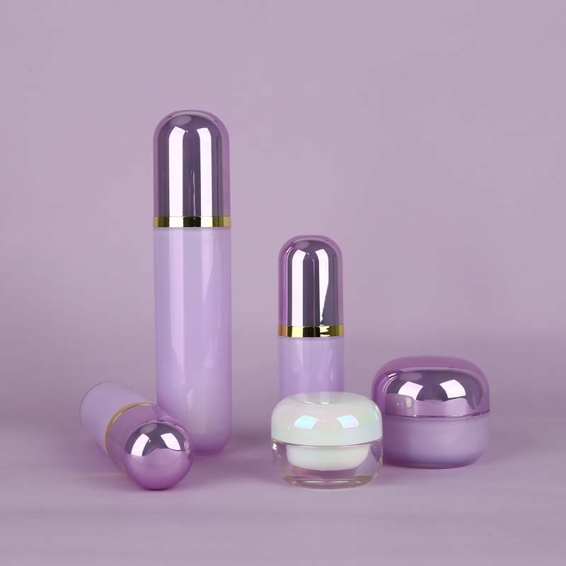 Purple Acrylic Bottle Luxury Cosmetic Packaging Wholesale Cosmetic Acrylic Jar & Bottle Set Double Layer Thick Bottom Cream Jar
